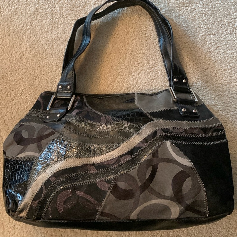 Rosetti Black,Silver And Gray Patchwork Handbag W… - image 1